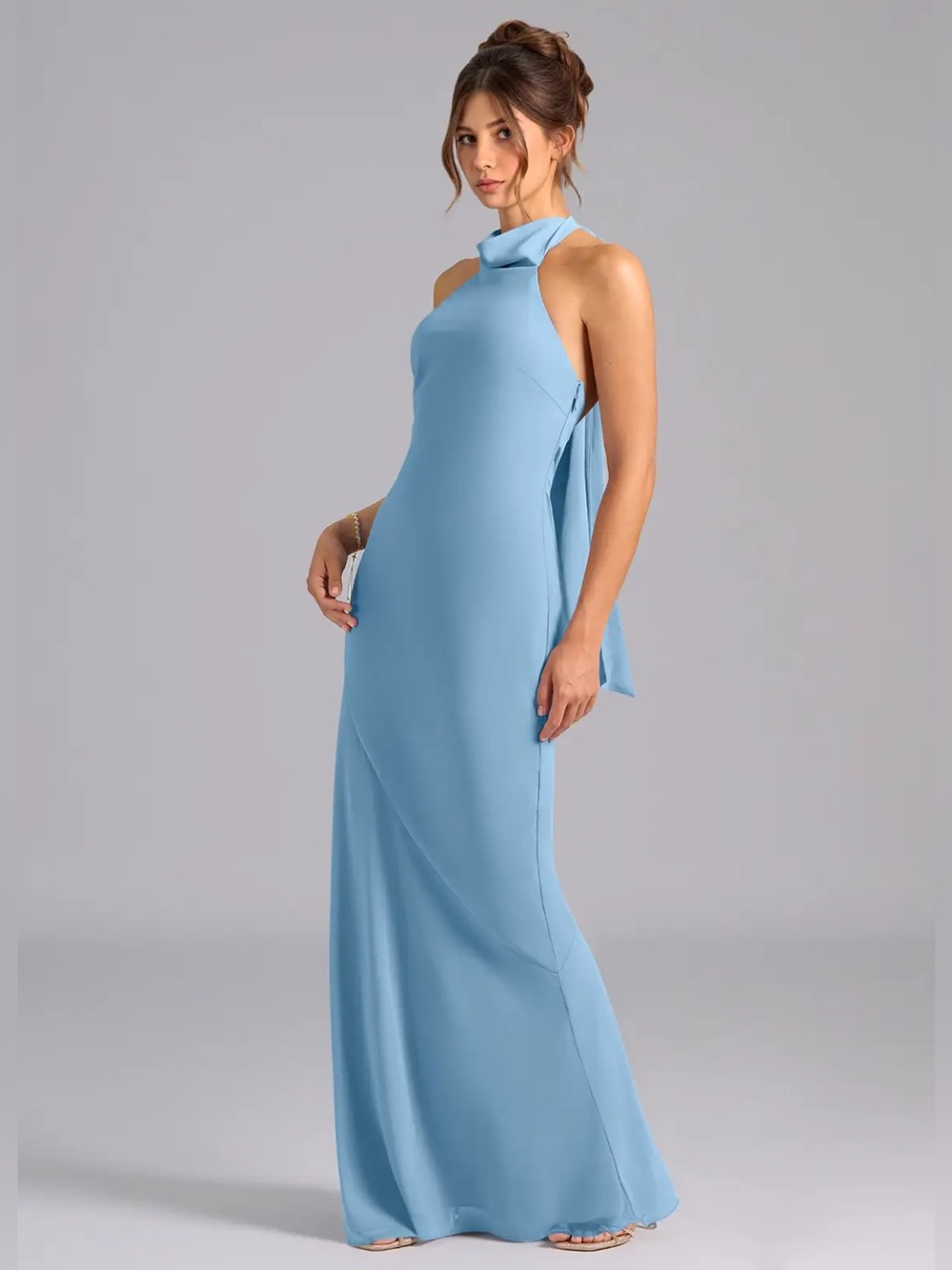 Azazie Velli - Steel Blue Mermaid High Neck Chiffon Dress A4